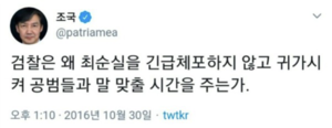 조국 검찰은 왜 최순실을긴급체포하지 않고 귀가시켜.png